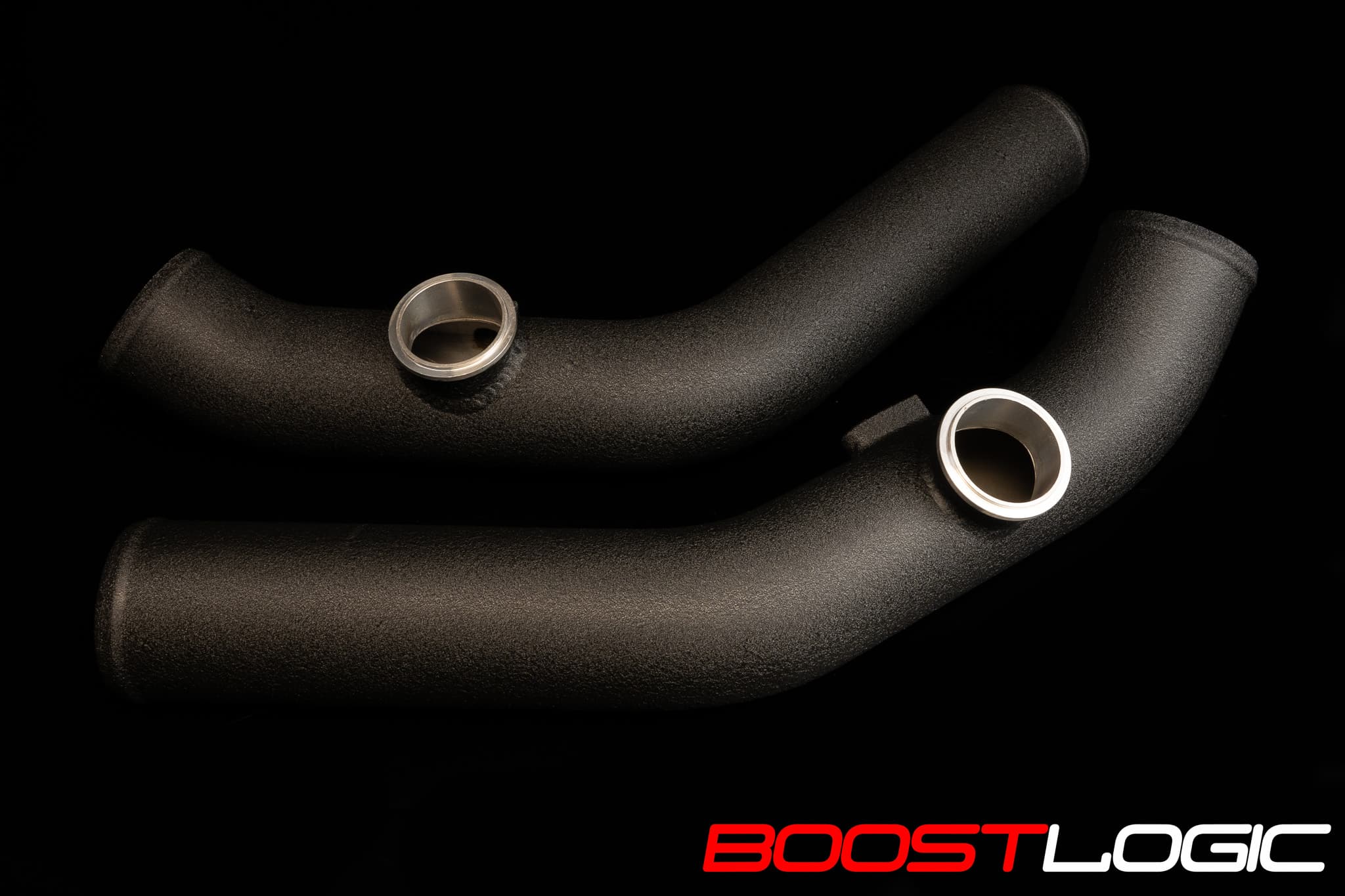 Boost Logic 3' Upper Intercooler Pipe Pair for Boost Logic Intake Manifold in Black Wrinkle Coat